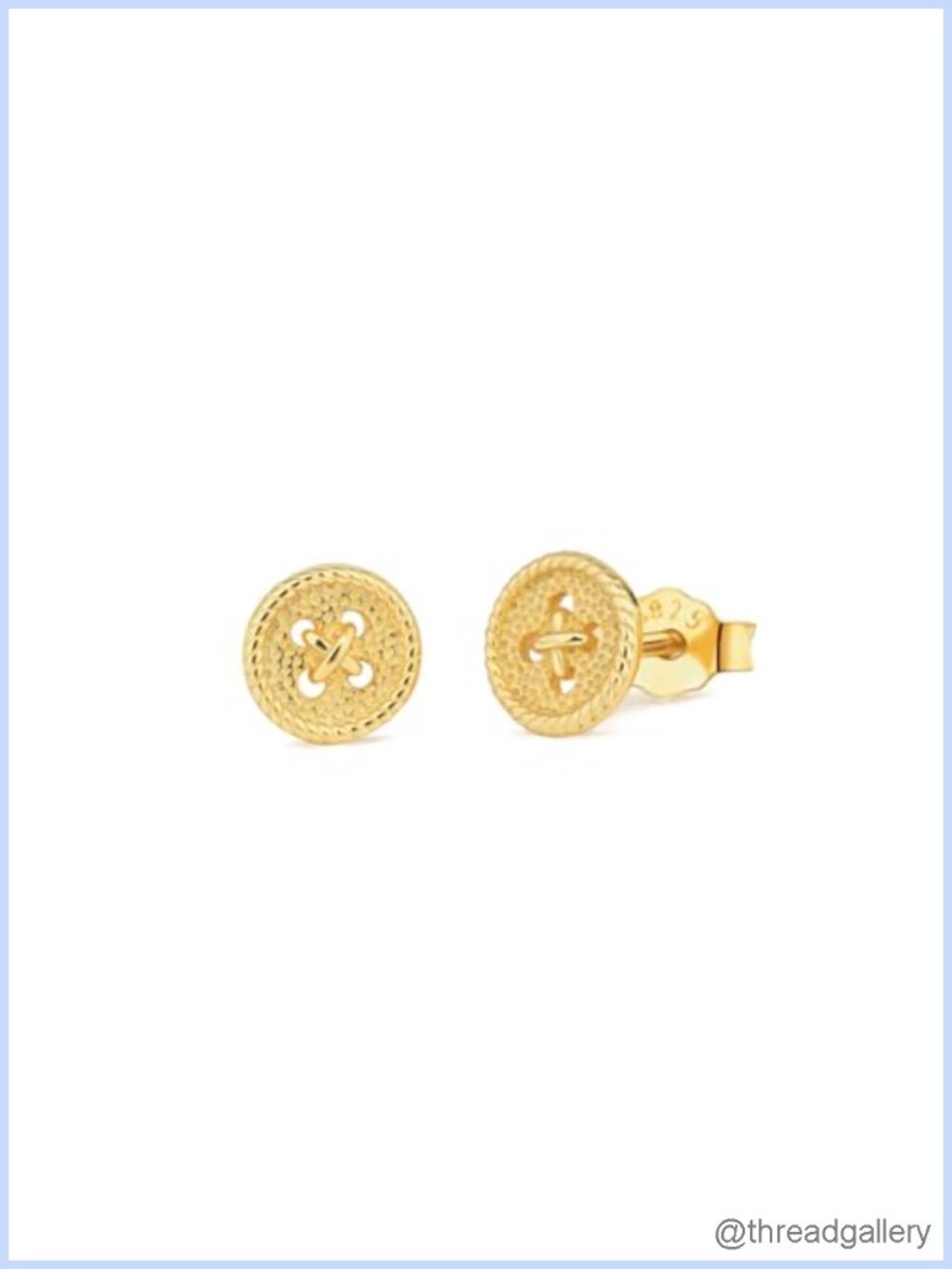 S925 Sterling Silver Rope-Edge Button Stud Earrings Gold Plated Push Back